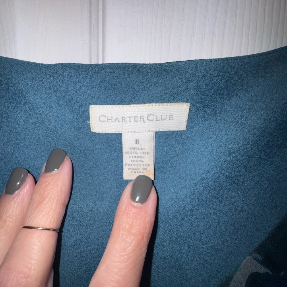 100% Silk Charter Club Teal Floral Maxi Dress - Picture 4 of 4